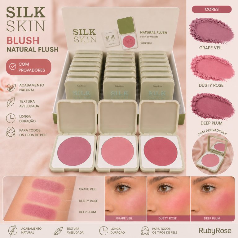 BLUSH COMPACTO SILK SKIN RUBY ROSE 6,5G BOX COM 24UN
