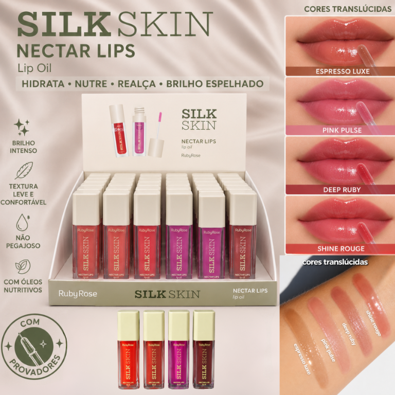 LIP OIL NECTAR LIPS SILK SKIN RUBY ROSE 5,5 ML BOX COM 36UN