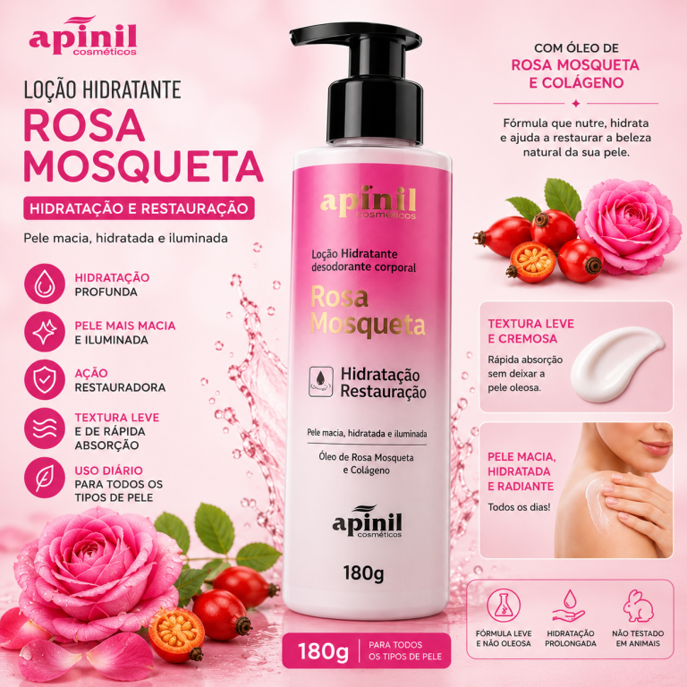 LOÇÃO HIDRATANTE COM VÁLVULA ROSA MOSQUETA APINIL 180 G