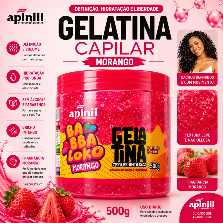 GELATINA CAPILAR ANTIFRIZZ BABBALOKO MORANGO APINIL 500G