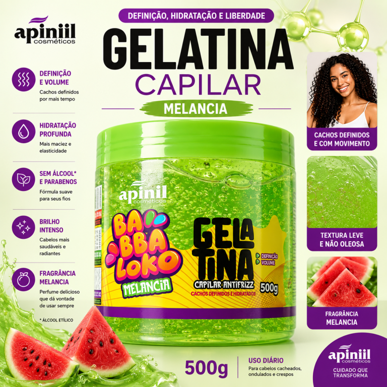 GELATINA CAPILAR ANTIFRIZZ BABBALOKO MELANCIA APINIL 500G