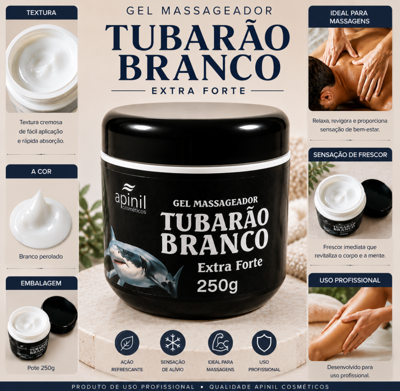 GEL MASSAGEADOR TUBARÃO BRANCO APINIL 250G