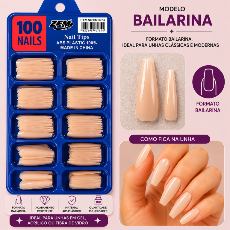 CARTELA DE UNHA POSTIÇA BAILARINA NUDE CLARO COM 100 UN