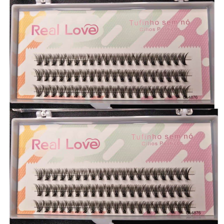CARTELA DE CÍLIOS TUFINHOS SEM NÓ 30P 09MM 0.07D REAL LOVE BOX COM 10 UN