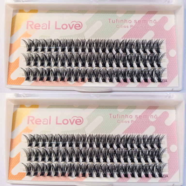 CARTELA DE CÍLIOS TUFINHOS SEM NÓ 40P 11MM 0.07D  REAL LOVE BOX COM 10 UN