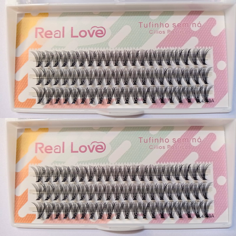 CARTELA DE CÍLIOS TUFINHOS SEM NÓ 20P 09MM 0.10D REAL LOVE BOX COM 10 UN