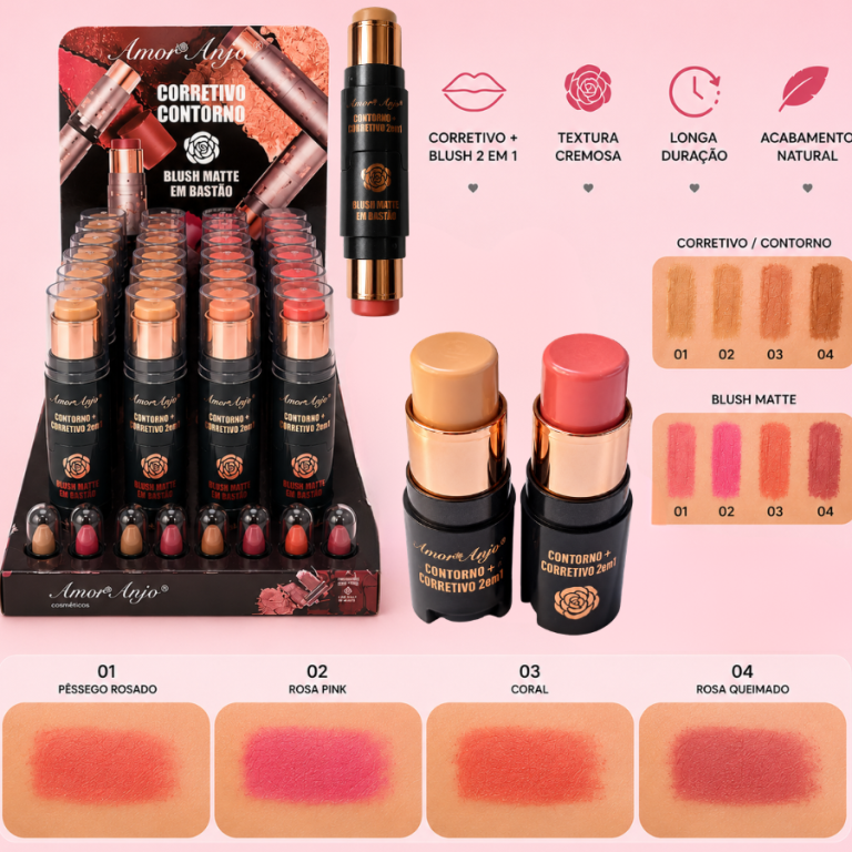CONTORNO/CORRETIVO E BLUSH EM BASTÃO 2 EM 1 AMOR ANJO BOX COM 24 UN