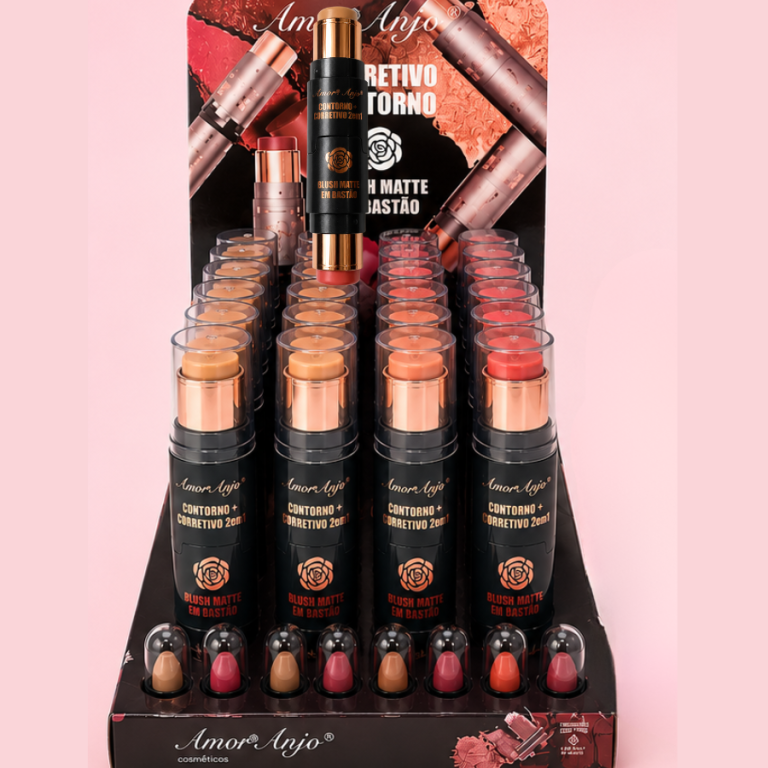 CONTORNO/CORRETIVO E BLUSH EM BASTÃO 2 EM 1 AMOR ANJO BOX COM 24 UN