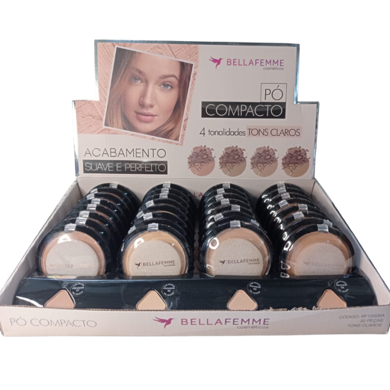 PÓ COMPACTO TONS CLAROS 8G BELLA FEMME BOX COM 32 UN