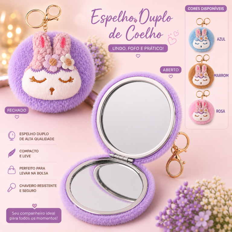 ESPELHO PELÚCIA COELHO 2 EM 1 COM CHAVEIRO