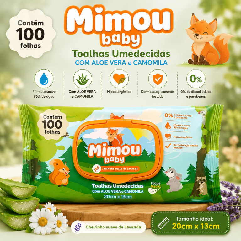 LENÇOS UMIDECIDOS MIMOU LAVANDA COM 100 UNIDADES