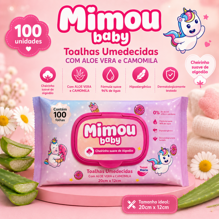LENÇOS UMIDECIDOS MIMOU ALGODÃO COM 100 UNIDADES