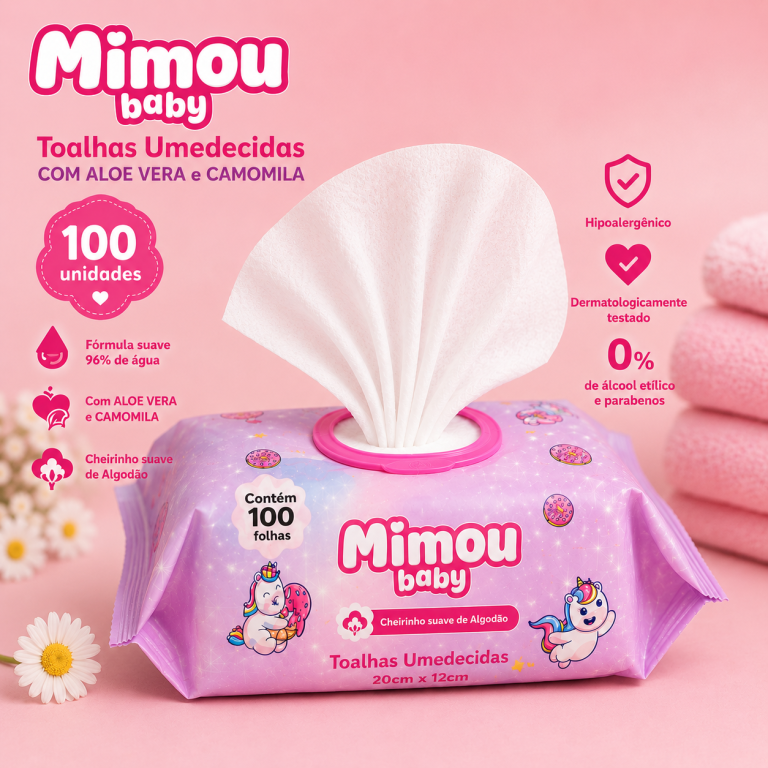 LENÇOS UMIDECIDOS MIMOU ALGODÃO COM 100 UNIDADES