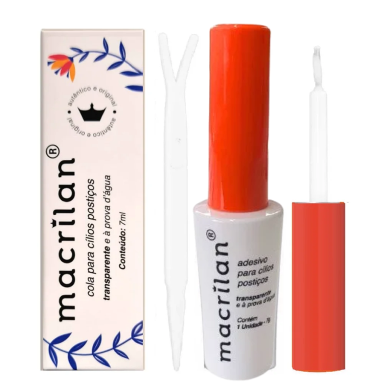 COLA DE CÍLIOS POSTIÇOS TRANSPARENTE MACRILAN 7ML BOX COM 56 UN