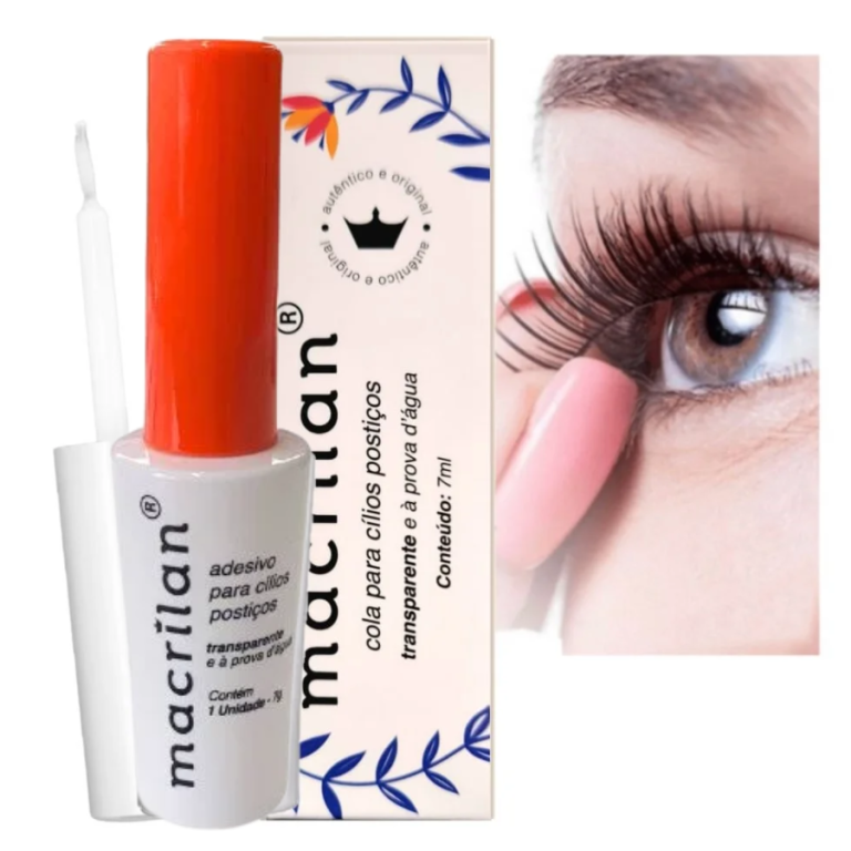 COLA DE CÍLIOS POSTIÇOS TRANSPARENTE MACRILAN 7ML BOX COM 56 UN
