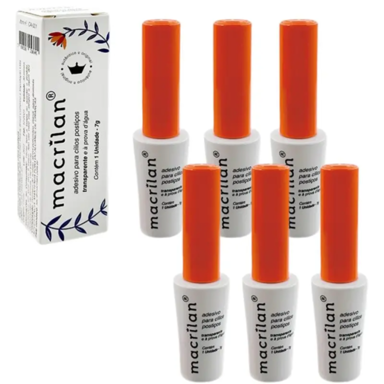 COLA DE CÍLIOS POSTIÇOS TRANSPARENTE MACRILAN 7ML BOX COM 56 UN