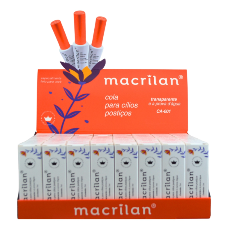 COLA DE CÍLIOS POSTIÇOS TRANSPARENTE MACRILAN 7ML BOX COM 56 UN