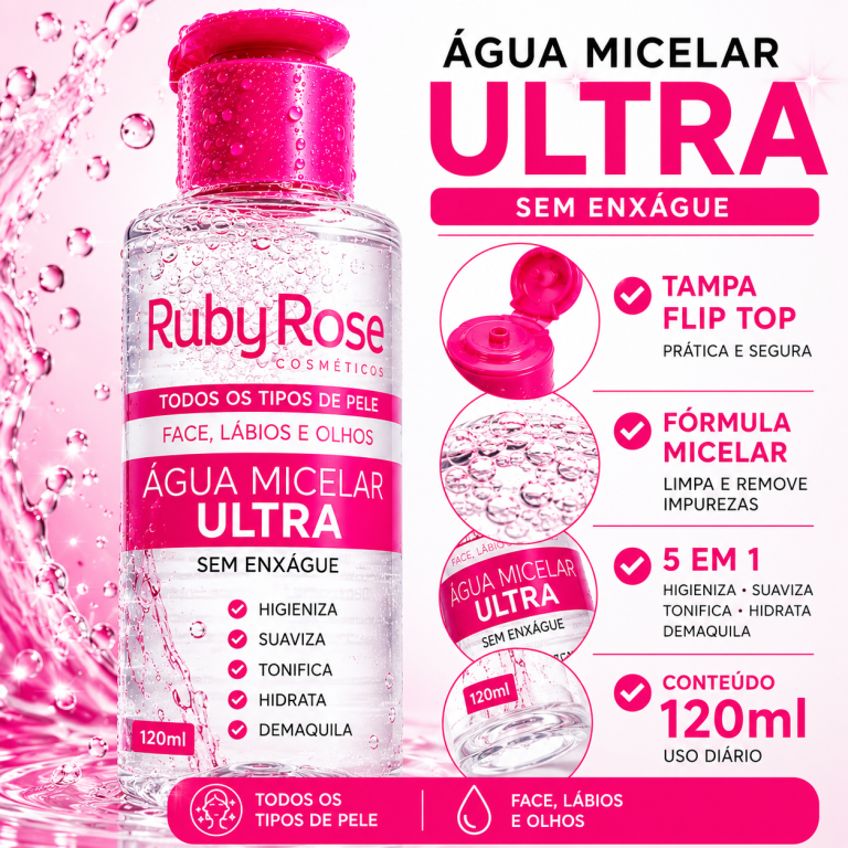 ÁGUA MICELAR ULTRA 120ML RUBY ROSE
