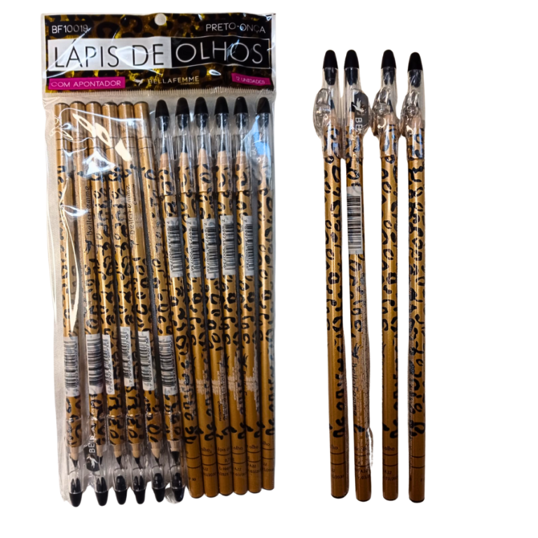 LÁPIS DE OLHO PRETO COM APONTADOR ONÇA BELLA FEMME BOX COM 12 UN