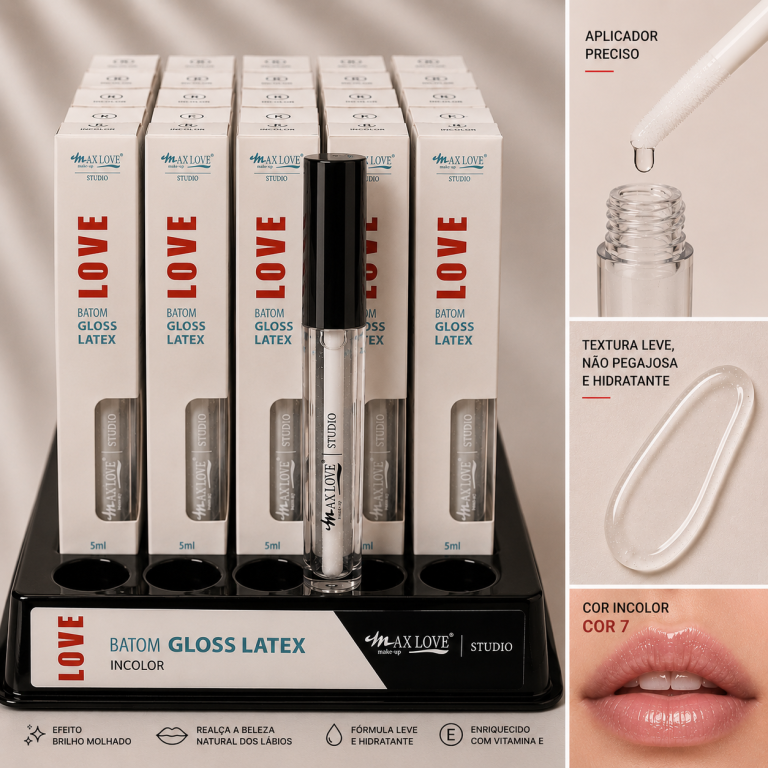 LIP GLOSS LÁTEX TRANSLÚCIDO 07 MAX LOVE BOX COM 48 UN
