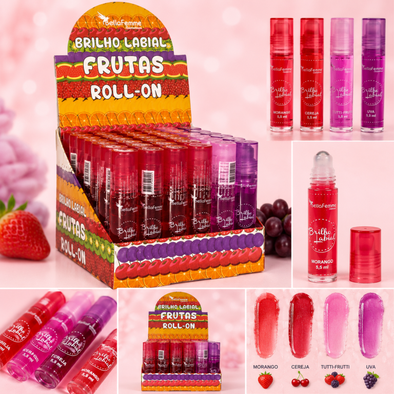BRILHO LABIAL ROLLON FRUTAS BELLA FEMME BOX COM 36 UN