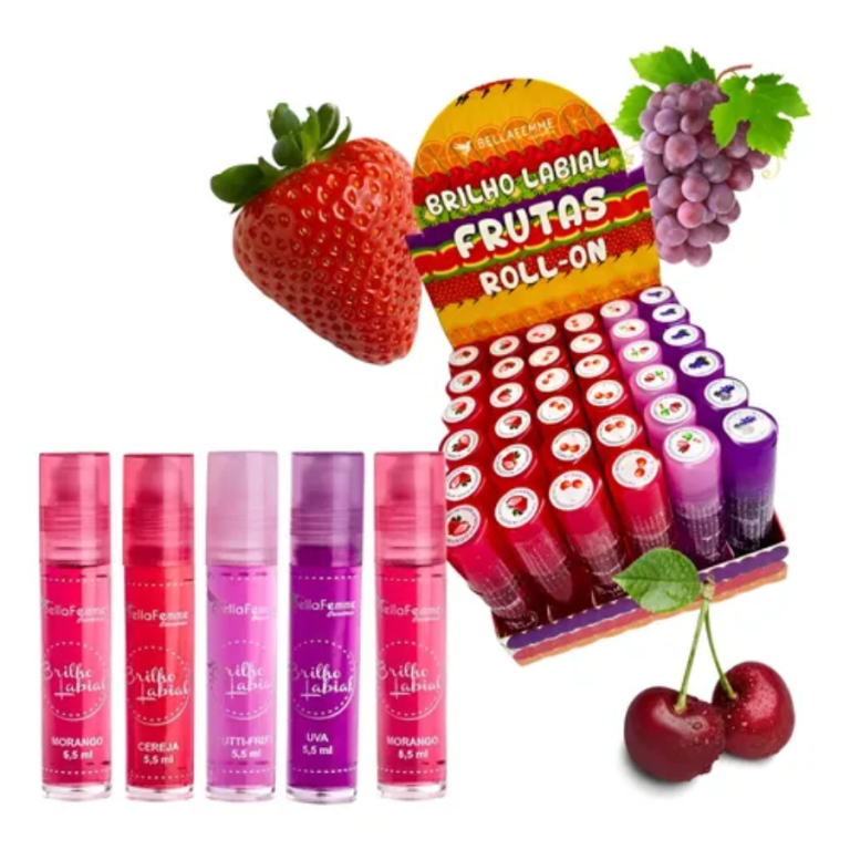 BRILHO LABIAL ROLLON FRUTAS BELLA FEMME BOX COM 36 UN