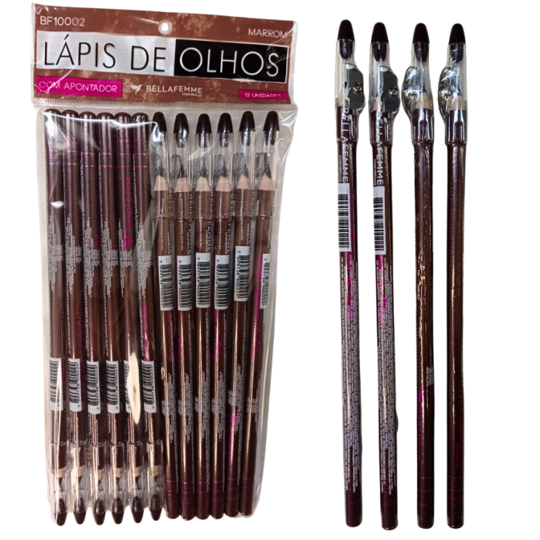LÁPIS DE OLHO MARROM COM APONTADOR BELLA FEMME BOX COM 12 UN
