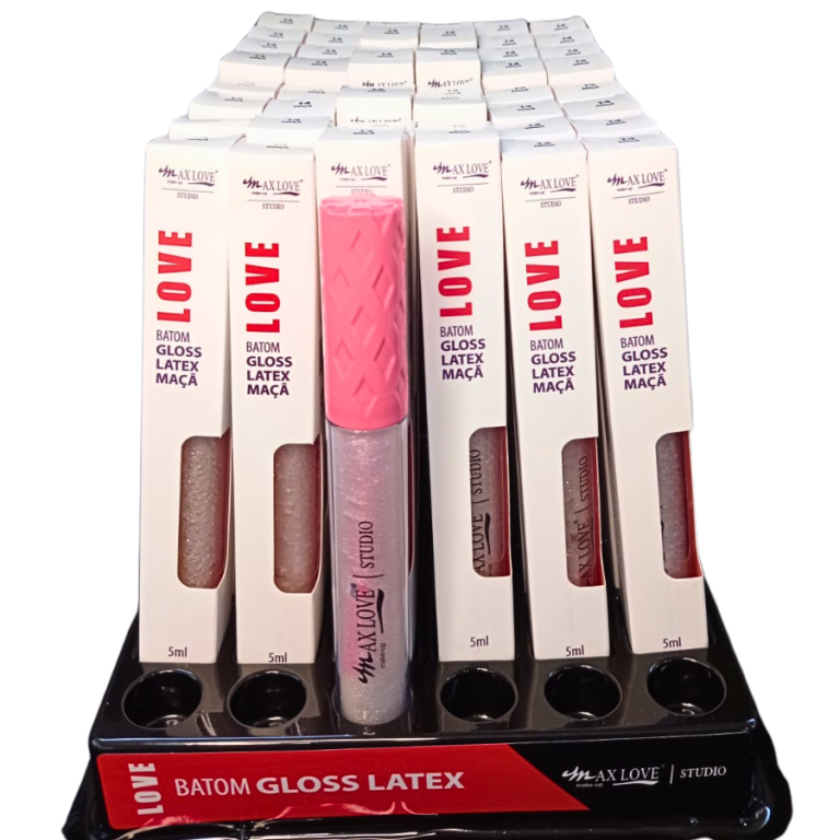 LIP GLOSS LÁTEX INCOLOR COM BRILHO MAÇÃ 14 MAX LOVE BOX COM 48 UN