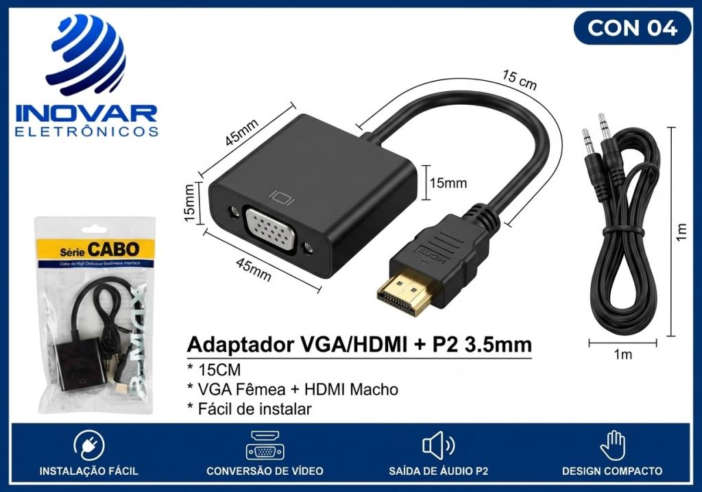 CON 04 CONVERSOR HDMI para VGA + áudio KAP-V079 ZJT-20122 8651