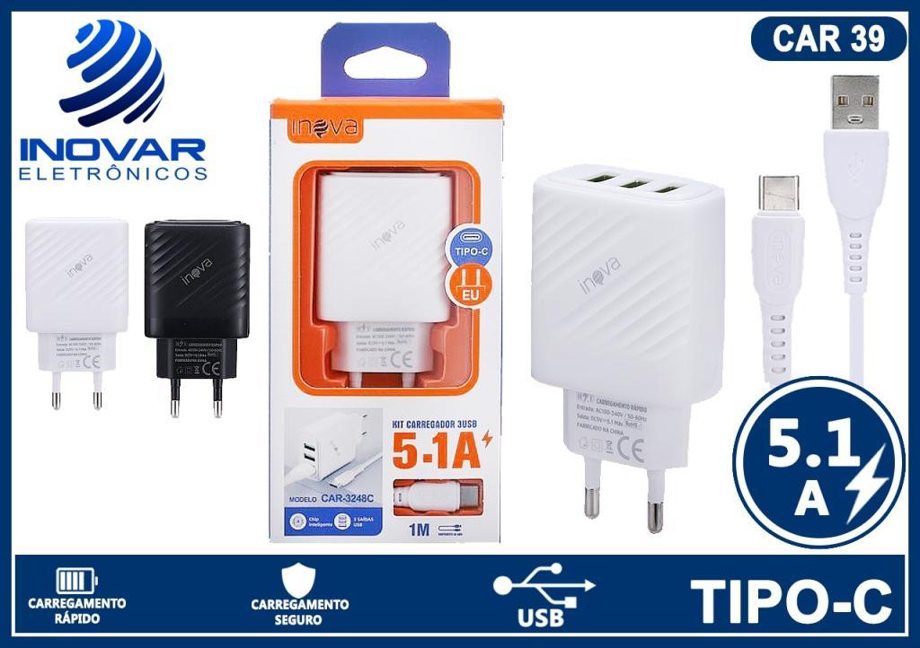 CAR 39 CARREGADOR 5.1A COM CABO SEPARADO TIPO C CAR-5266C 3251C 3246C 3248 5268 3250C 3257C 3258