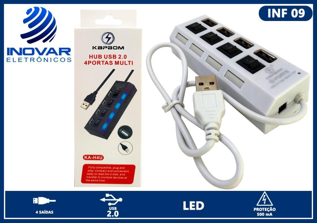 INF 09 HUB 4 PORTAS USB 2.0 COM SWITCH E LED KA-H4U