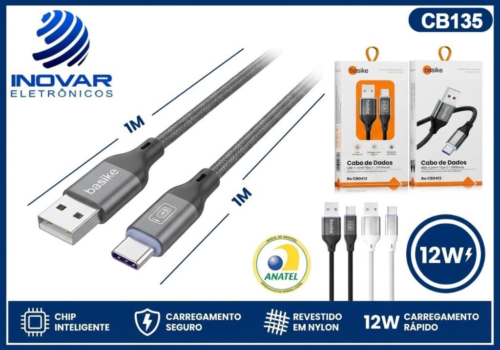 CB 135 CABO CARREGADOR 2.4a USB/TIPO C 1 METRO BASIKE BA-CBO 412