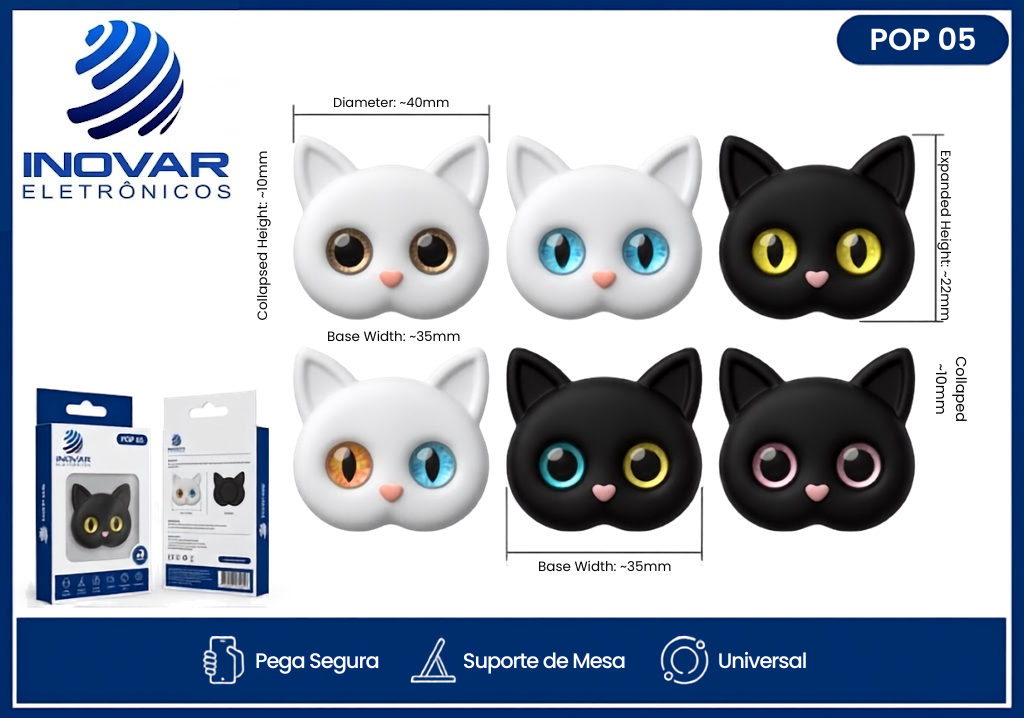 POP 05 POP SOCKET GATO PRETO/ BRANCO