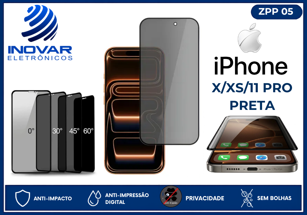 ZPP 05 PELICULA 3D PRIVACIDADE IPHONE X/XS/11 PRO PRETA
