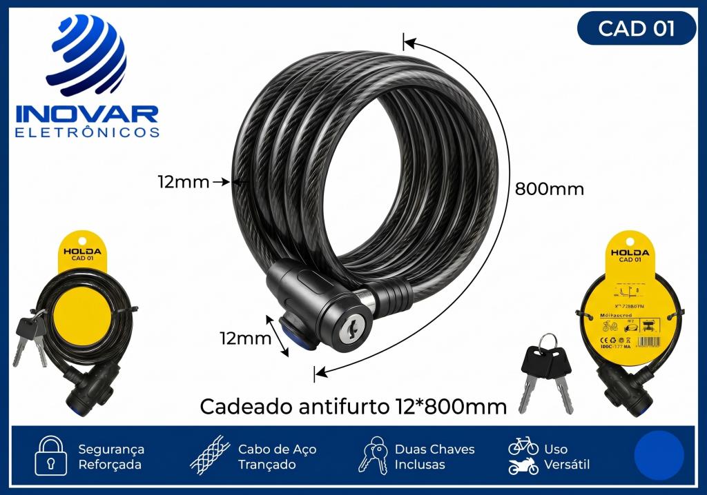 CAD 01 CADEADO PARA BICICLETA COM SUPORTE 12*800MM  H5701
