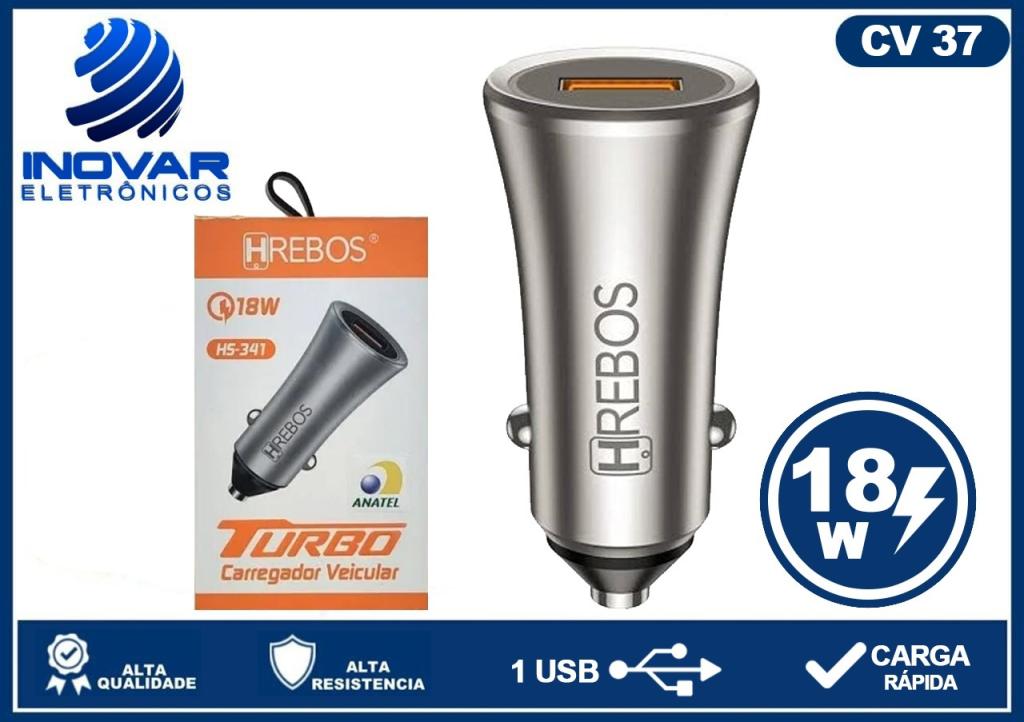 CV 37 CARREGADOR VEICULAR 1 SAIDAS USB 18W HS 341