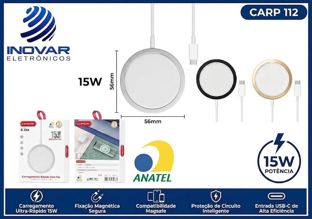 CARP 112 CARREGADOR WIRELESS 15W KA-5088 LE-850
