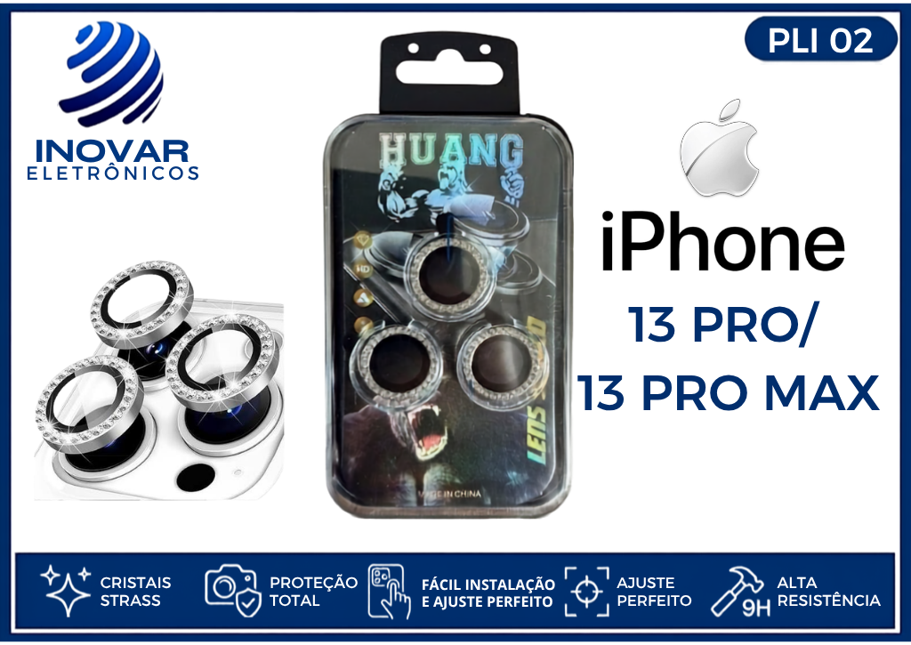 PLI 02 PROTETOR EM METAL DE LENTE CAMERA BRILHANTE IPHONE 13 PRO/13 PROMAX
