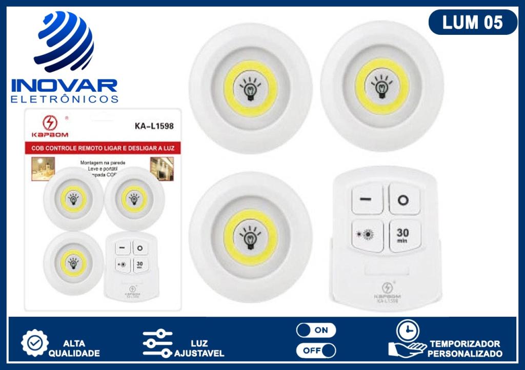 LED 01 KIT 3 LAMPADA LUMINARIA LED COM CONTROLE LED110 inovar