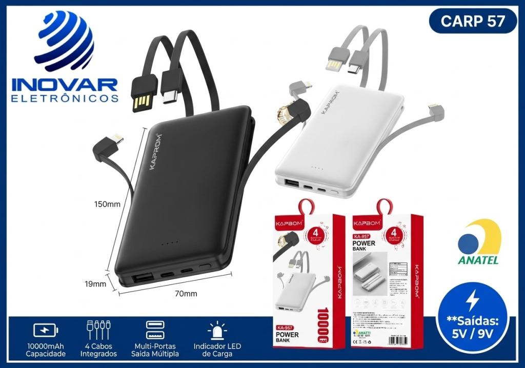 CARP 57 CARREGADOR PORTATIL 10.000 mAh 4 EM 1 KA-957
