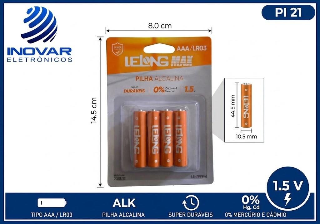 PI 21 BLISTER COM 4 PILHAS AAA (palito) ALCALINA CELL-11034 11058 LE-7999-6