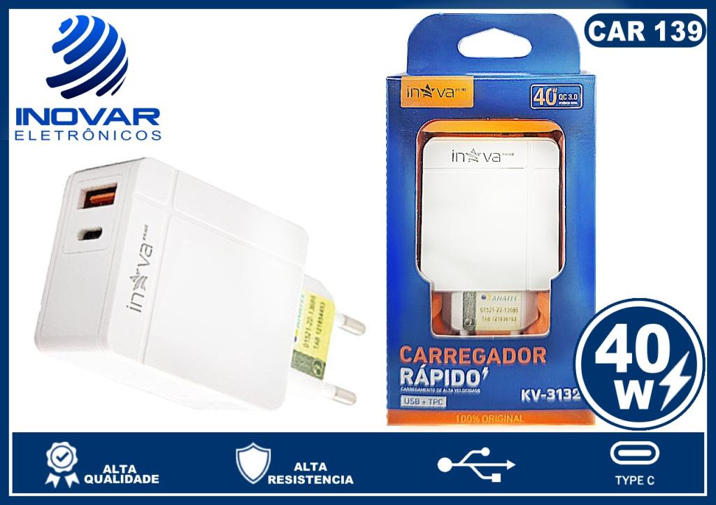 Car 139 fonte turbo 40w quick charge auto id 1 saida usb 1 pd tipoc