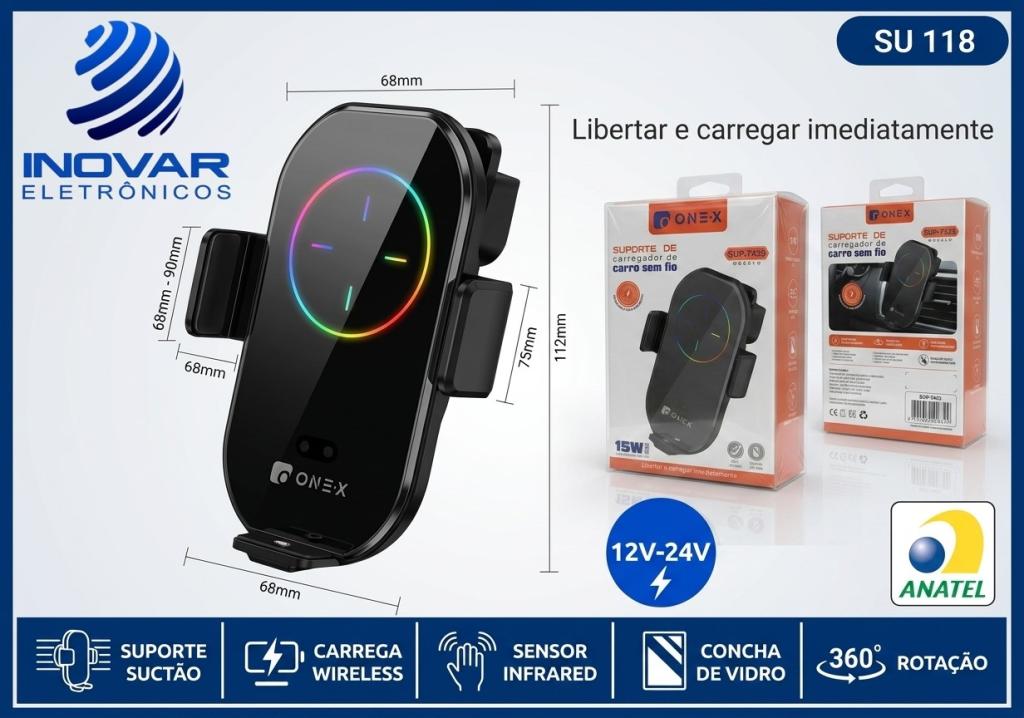 SU 118 SUPORTE VEICULAR COM CARREGADOR POR INDUÇAO C/SENSOR DE MOVIMENTO LE-098 SUP-7433
