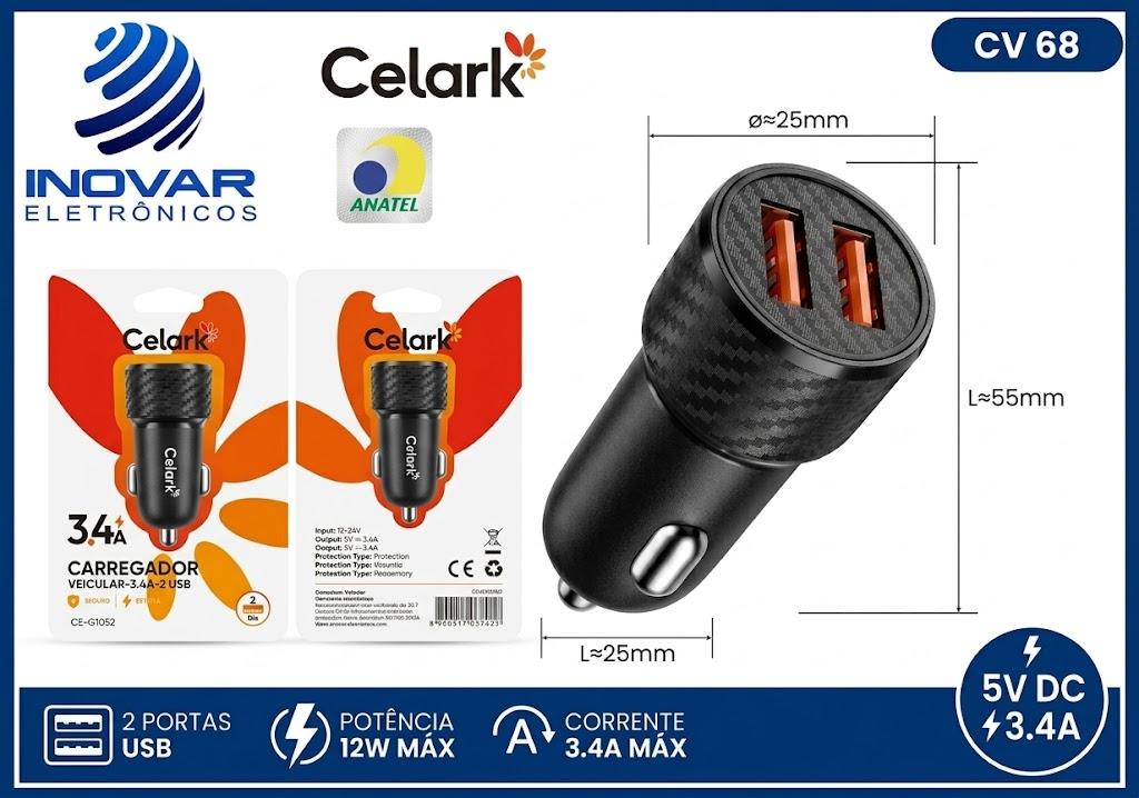 CV 68 CARREGADOR VEICULAR MINI 2 USB 3.4A LE-533 G1052