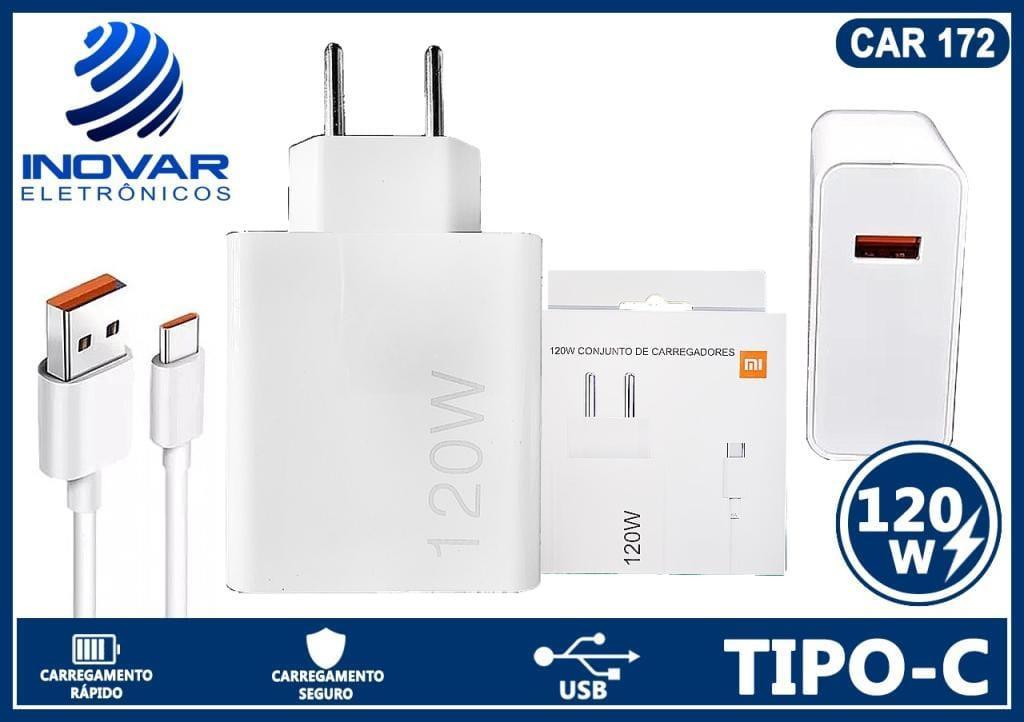 CAR 172 CARREGADOR TURBO 120W COM CABO USB TIPO C