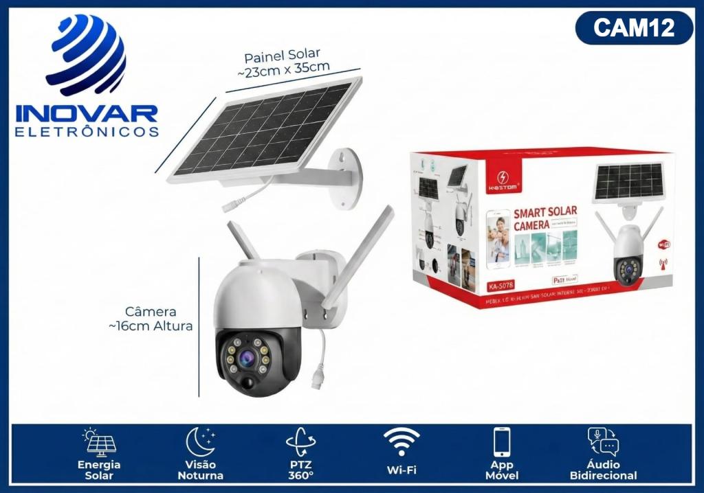 CAM 12 CAMERA WIFI 360 GRAUS COM PAINEL SOLAR MD-30161 KA-S078