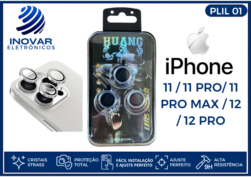 PLIL 01 PROTETOR EM METAL DE LENTE CAMERA LISA IPHONE 11/11 PRO/11 PROMAX/12/12 PRO