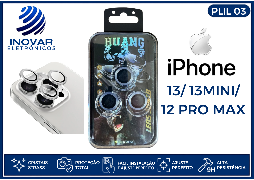 PLIL 03 PROTETOR EM METAL DE LENTE CAMERA LISA IPHONE 13/13MINI/12 PRO MAX