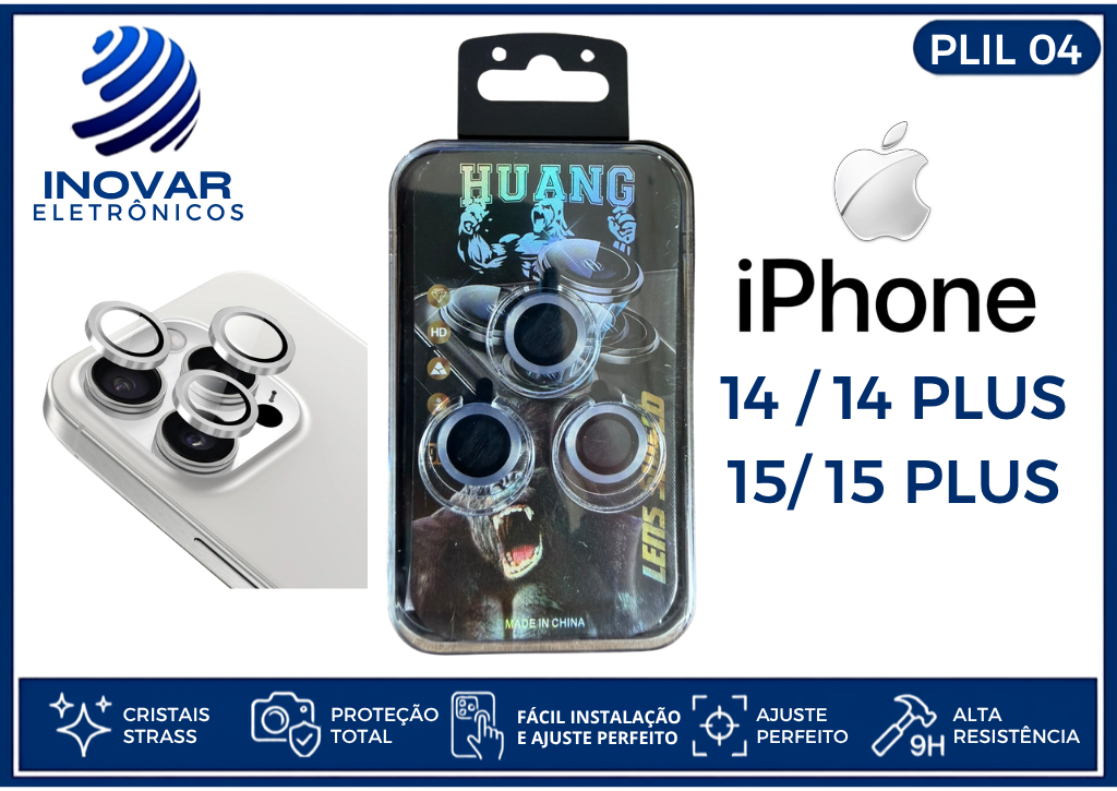 PLIL 04 PROTETOR EM METAL DE LENTE CAMERA LISA IPHONE  14/14 PLUS/15/ 15 PLUS