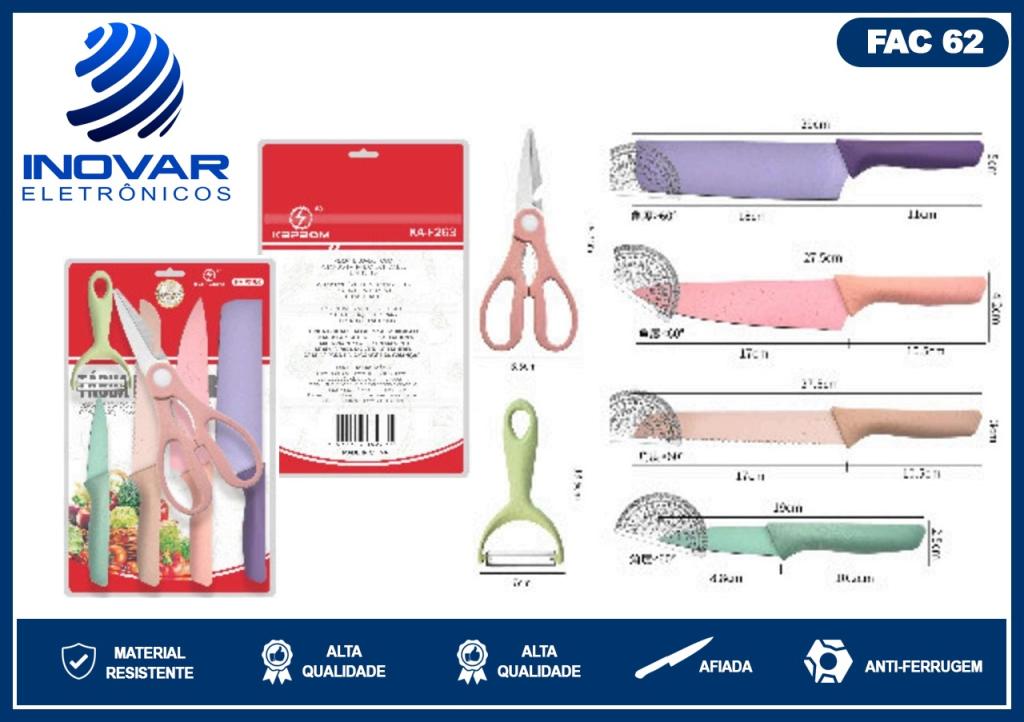 FAC 62 CONJUNTO DE FACAS DE COZINHA COM 6 PCS TX2503-TT